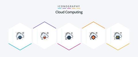 paquete de iconos de 25 líneas completas de computación en la nube que incluye la nube. nube. proteccion. nube vector