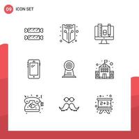Stock Vector Icon Pack of 9 Line Signs and Symbols for samsung mobile web smart phone pincil Editable Vector Design Elements