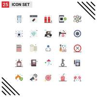 Pack of 25 creative Flat Colors of atom lab vacation science device Editable Vector Design Elements