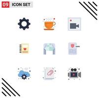 Mobile Interface Flat Color Set of 9 Pictograms of home wedding cam heart notebook Editable Vector Design Elements