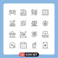 Group of 16 Outlines Signs and Symbols for lifecycle city school bag mirror route Editable Vector Design Elements