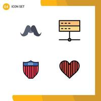 Set of 4 Modern UI Icons Symbols Signs for moustache signal male data shield Editable Vector Design Elements