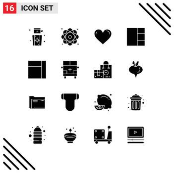 Set of 16 Vector Solid Glyphs on Grid for land layout power grid favorite Editable Vector Design Elements