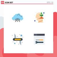 Set of 4 Commercial Flat Icons pack for cloud knife hosting investment weapon Editable Vector Design Elements