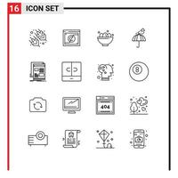 Universal Icon Symbols Group of 16 Modern Outlines of weather rain bowl camping nest Editable Vector Design Elements