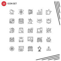 25 Thematic Vector Lines and Editable Symbols of thumbs up done insert coin graph analytics Editable Vector Design Elements