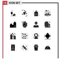 Set of 16 Vector Solid Glyphs on Grid for trade management engine ipo seo Editable Vector Design Elements