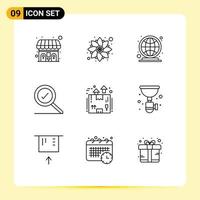 User Interface Pack of 9 Basic Outlines of package delivery globe box found Editable Vector Design Elements