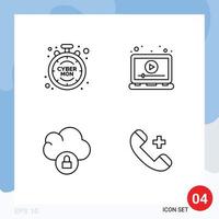 Pack of 4 Modern Filledline Flat Colors Signs and Symbols for Web Print Media such as cyber cloud time marketing lock Editable Vector Design Elements