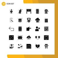 25 Universal Solid Glyphs Set for Web and Mobile Applications gear like end heart table Editable Vector Design Elements