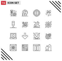 Pack of 16 Modern Outlines Signs and Symbols for Web Print Media such as light interior product sort filter Editable Vector Design Elements