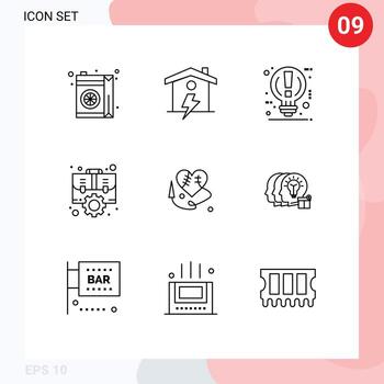 Pictogram Set of 9 Simple Outlines of strategic office bulb management pause Editable Vector Design Elements