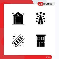 Group of 4 Modern Solid Glyphs Set for building fire real heart job Editable Vector Design Elements