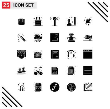 25 Universal Solid Glyph Signs Symbols of injection down wifi arrow learning Editable Vector Design Elements
