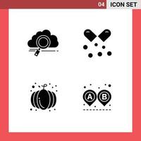 Modern Set of 4 Solid Glyphs and symbols such as cloud omega pills technology nutrients capsules halloween Editable Vector Design Elements