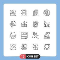 Pack of 16 creative Outlines of singer artist building shield badge Editable Vector Design Elements