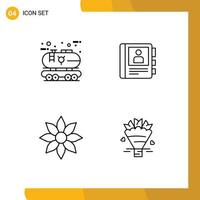 Mobile Interface Line Set of 4 Pictograms of eco amaryllis oil book clematis Editable Vector Design Elements