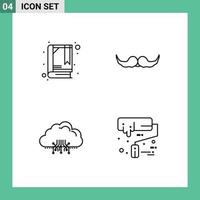 Stock Vector Icon Pack of 4 Line Signs and Symbols for book computing moustache male hosting Editable Vector Design Elements