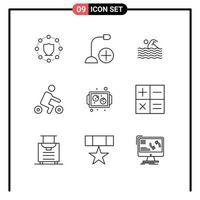 User Interface Pack of 9 Basic Outlines of transport riding hardware bicycle swimming Editable Vector Design Elements