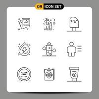 Set of 9 Modern UI Icons Symbols Signs for radiation power cool water droop Editable Vector Design Elements