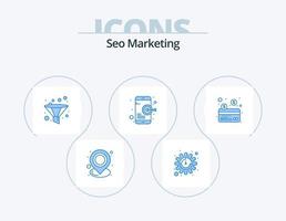 seo marketing blue icon pack 5 diseño de iconos. pago. tarjeta. análisis. móvil. posicionamiento web vector