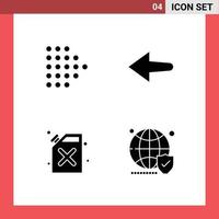 Modern Set of 4 Solid Glyphs Pictograph of arrow shield arrow cane world Editable Vector Design Elements