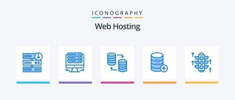 paquete de iconos azul 5 de alojamiento web que incluye agregar. sal. base de datos. servidor. Cuota. diseño de iconos creativos vector