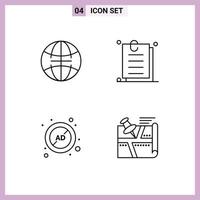 4 Creative Icons Modern Signs and Symbols of global ad block attachment ui block Editable Vector Design Elements