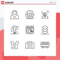 Universal Icon Symbols Group of 9 Modern Outlines of e wifi consultant signal antenna Editable Vector Design Elements