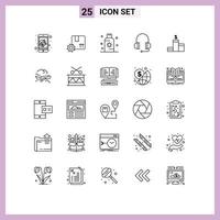 Set of 25 Modern UI Icons Symbols Signs for success support lotion headset sunblock Editable Vector Design Elements