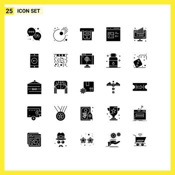 grupo de símbolos de icono universal de 25 glifos sólidos modernos de desarrollo de efectivo de gráfico de computadora codificación elementos de diseño vectorial editables vector