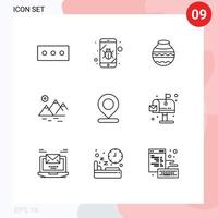 Set of 9 Modern UI Icons Symbols Signs for marker location water farming mountain Editable Vector Design Elements