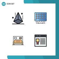 User Interface Pack of 4 Basic Filledline Flat Colors of design hotel modeling computer bedroom Editable Vector Design Elements