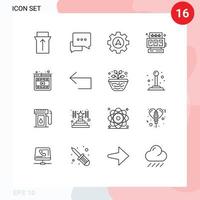 Group of 16 Modern Outlines Set for arrow video cursor player game Editable Vector Design Elements