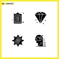 4 User Interface Solid Glyph Pack of modern Signs and Symbols of checklist money business jewelry mind Editable Vector Design Elements