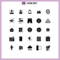 Mobile Interface Solid Glyph Set of 25 Pictograms of speaker message heart pin email Editable Vector Design Elements
