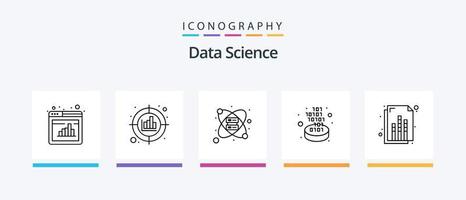 paquete de iconos de la línea 5 de ciencia de datos que incluye análisis. libro de ideas teléfono inteligente idea. SEO diseño de iconos creativos vector