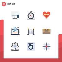 Editable Vector Line Pack of 9 Simple Flat Colors of wifi hotel travel area heart Editable Vector Design Elements