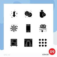 Modern Set of 9 Solid Glyphs and symbols such as contact floral computers sunflower stick Editable Vector Design Elements