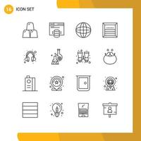 Modern Set of 16 Outlines Pictograph of shipping commerce automation cargo globe Editable Vector Design Elements