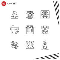 Pictogram Set of 9 Simple Outlines of chemistry geometry waste education setting Editable Vector Design Elements