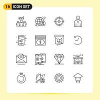 Pictogram Set of 16 Simple Outlines of people human world avatar planning Editable Vector Design Elements