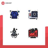 Group of 4 Modern Filledline Flat Colors Set for print rocket sketch hardware technology Editable Vector Design Elements