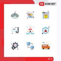 Mobile Interface Flat Color Set of 9 Pictograms of team user security connect hobbies Editable Vector Design Elements