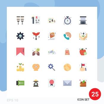 Paquete de 25 colores planos de interfaz de usuario de signos y símbolos modernos de reloj de tiempo desarrollar elementos de diseño vectorial editables de resorte de alerta vector