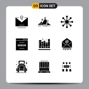 Mobile Interface Solid Glyph Set of 9 Pictograms of back to school page career optimization error Editable Vector Design Elements