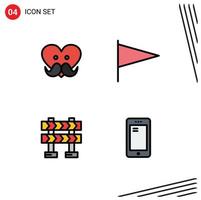 Mobile Interface Filledline Flat Color Set of 4 Pictograms of dad construction love mark smart phone Editable Vector Design Elements