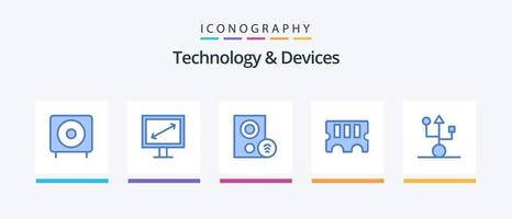 Paquete de 5 iconos azules de dispositivos que incluye dispositivos. RAM. ordenadores. memoria. señal. diseño de iconos creativos vector