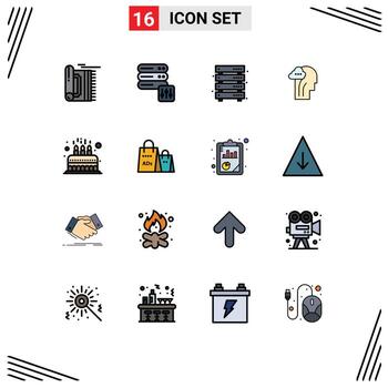 Pictogram Set of 16 Simple Flat Color Filled Lines of party mind data brain web Editable Creative Vector Design Elements