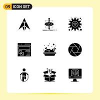 9 Universal Solid Glyphs Set for Web and Mobile Applications webpage development science develop wifi Editable Vector Design Elements